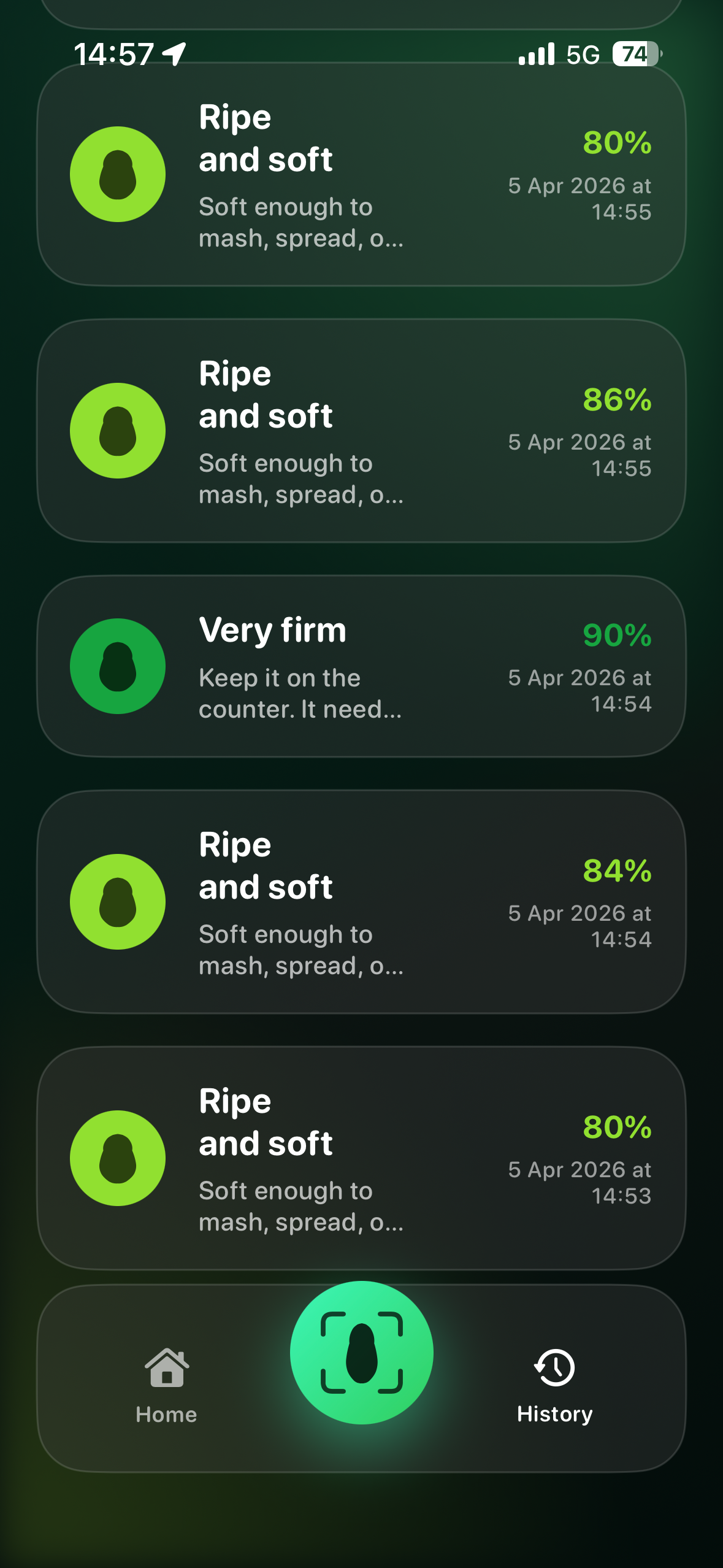 History screen