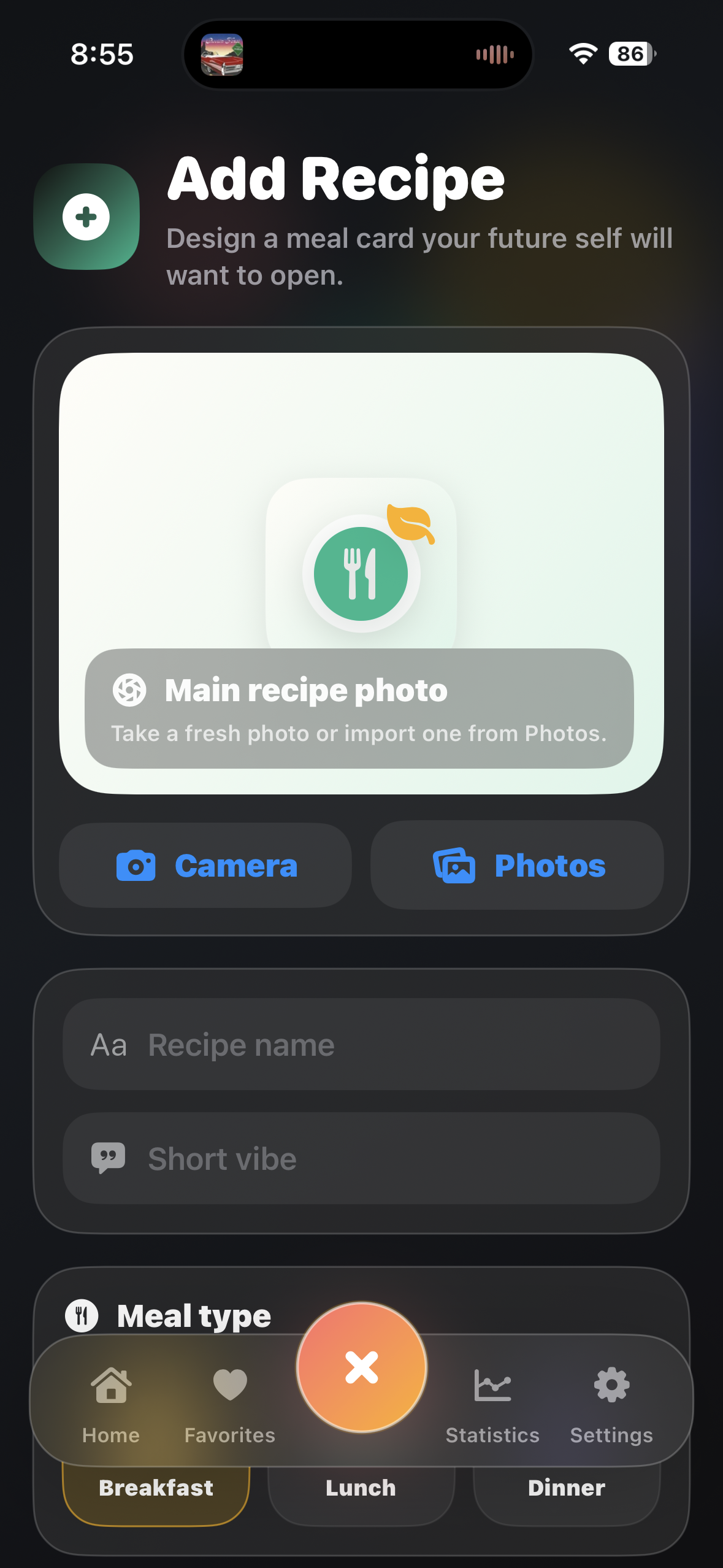 Add recipe screen
