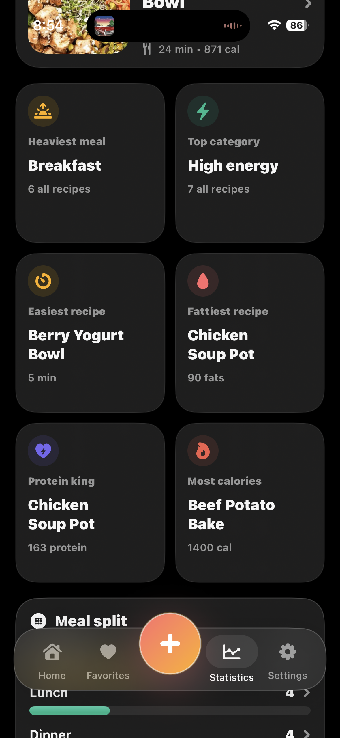 UFood calorie and protein statistics