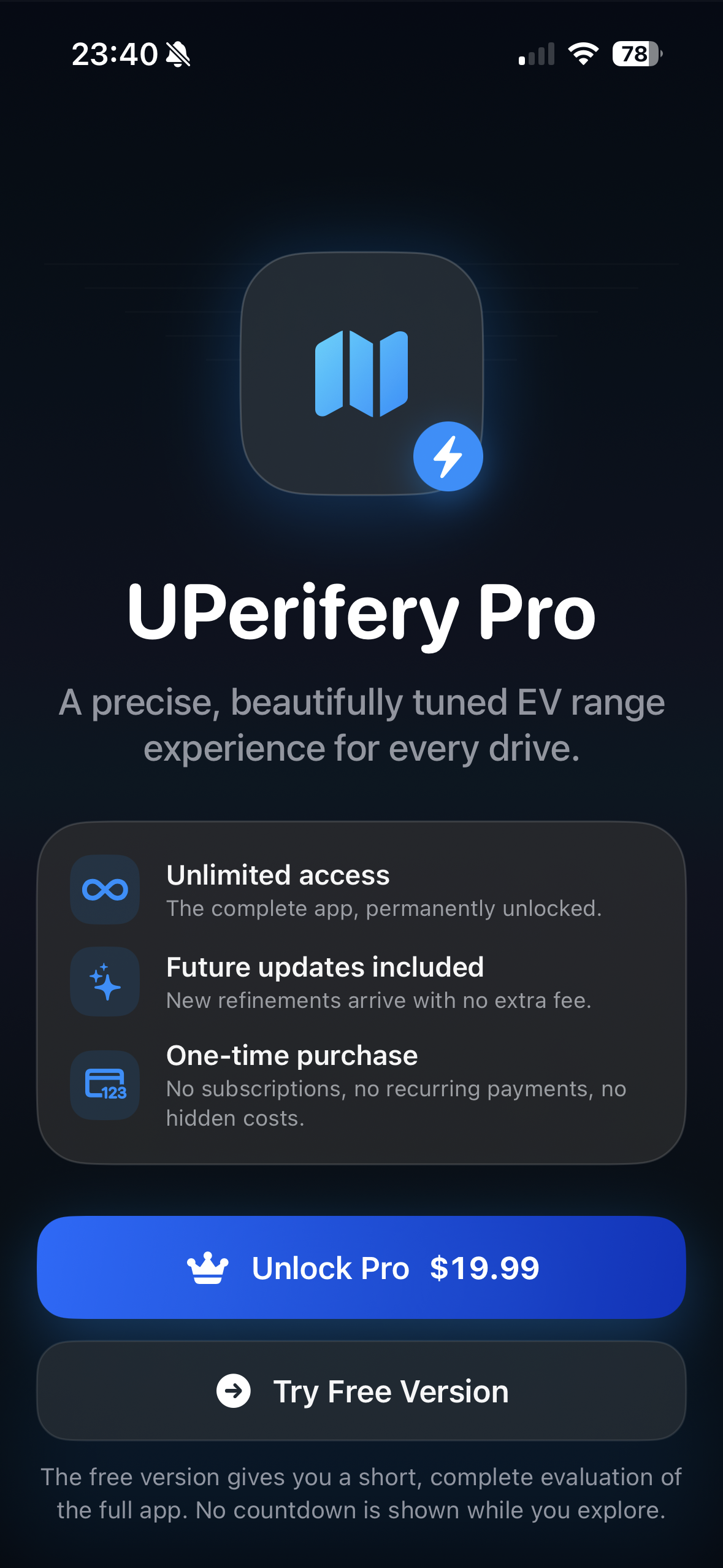 UPerifery Pro paywall screen