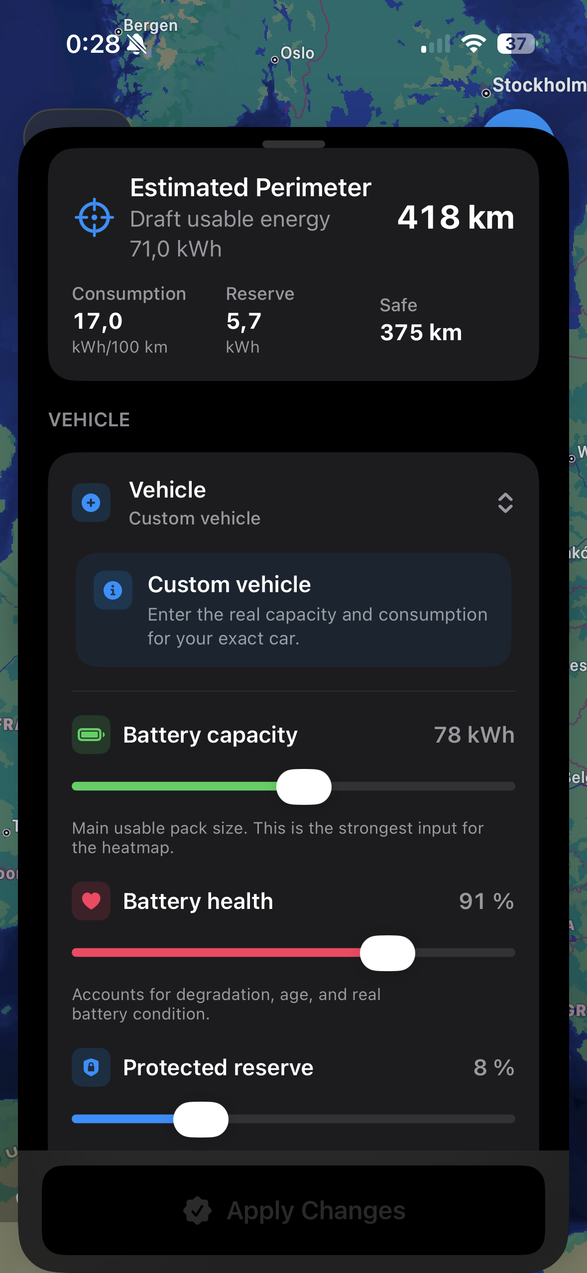 Vehicle settings screen
