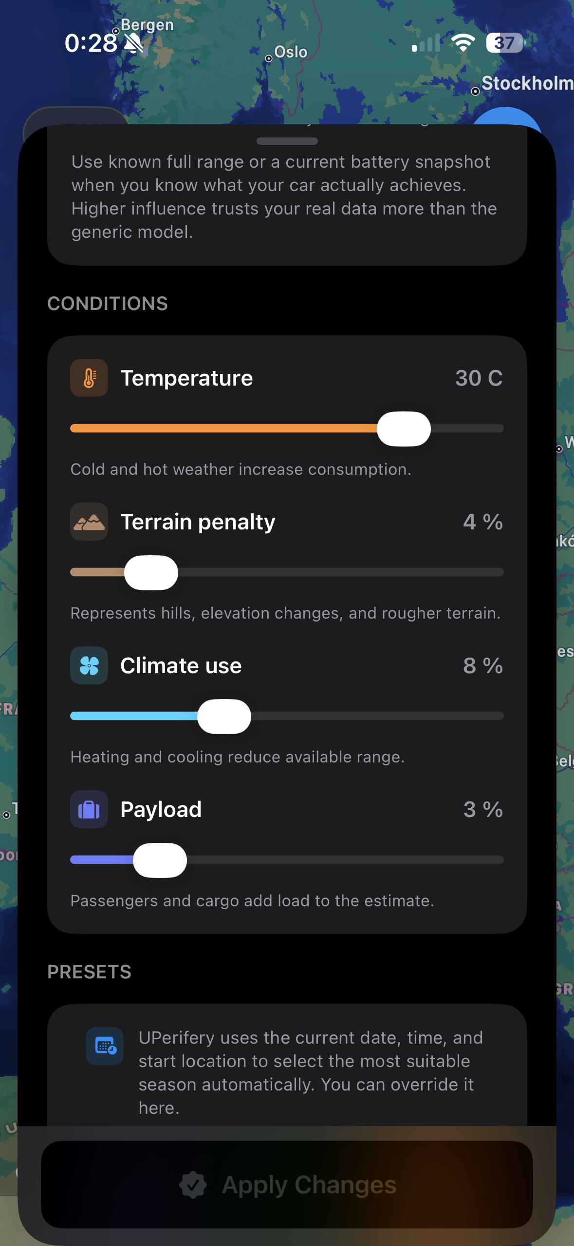 Condition settings screen