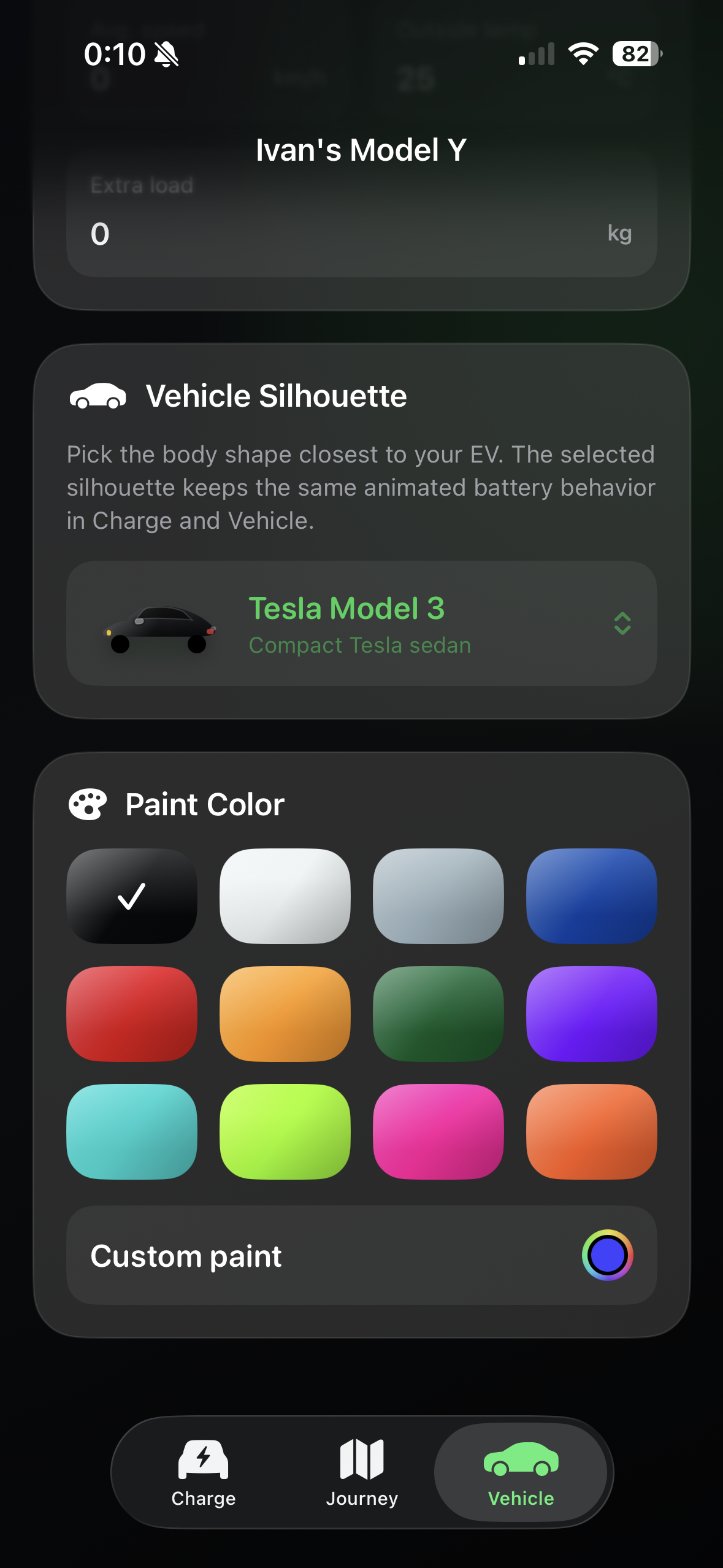 UPlugPay vehicle color customization screen