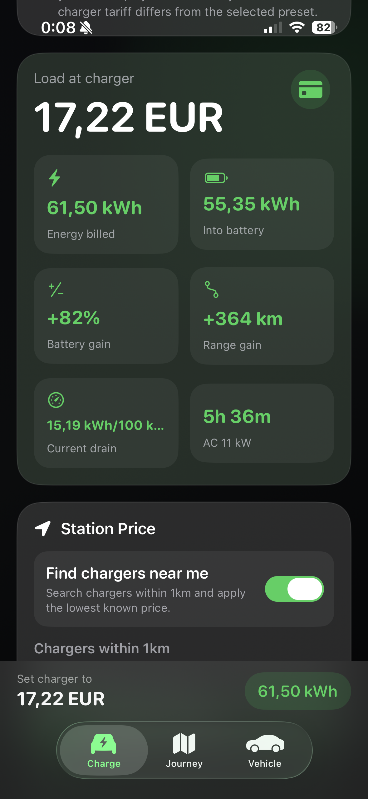 UPlugPay charger information screen